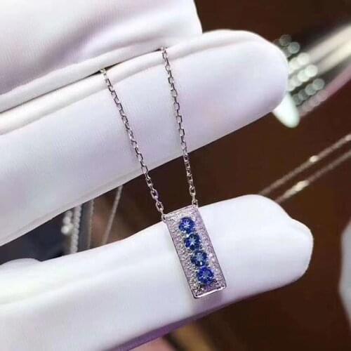 Natural Sapphire Pendant Necklac for Women Anniversary 3x3mm Real Blue Gemstones Fine Jewelry High Quality S925 Sterling Silver