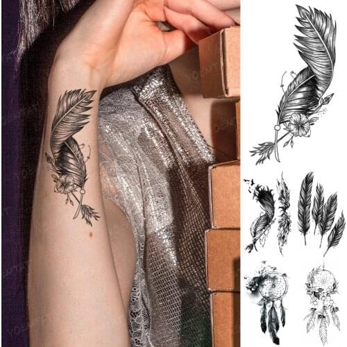 Feather Waterproof Temporary Tattoo Sticker Wings Bald Eagle Bow Arrow Black Tatoo Arm Wrist Fake Tatto Man Woman Glitter Tato