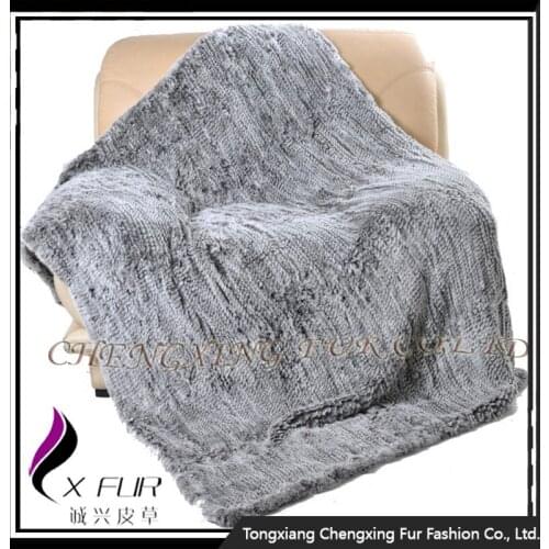 CX-D-92A 130 cm x 180 cm Winter Fashion Knitted Genuine Rex Rabbit Fur Throw Rug