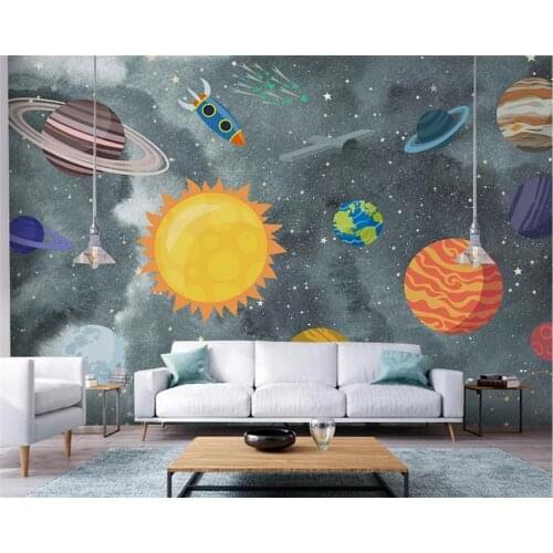 Beibehang papel de parede Customized modern hand-painted space universe childrens room silky background wall paper papier peint