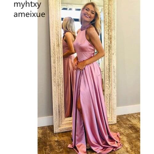 Simple Pink Evening Dresse Robe A-Line Prom Dress Skeeveless Floor Length Side Split Long Evening Gowns Custom Made Plus Size