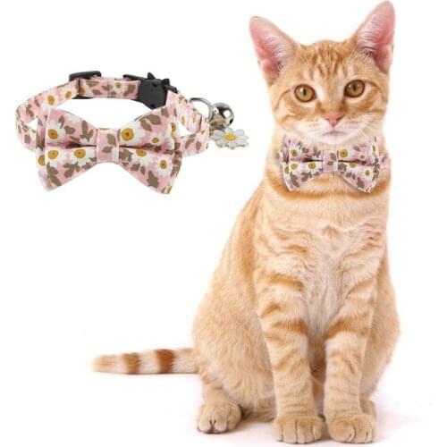 Adjustable Cats Collar Fashion Printed Flower Bowknot Cat Collar With Bell Anti-Lost Collars For Pet Cats Puppy Chihuahua Teddy
