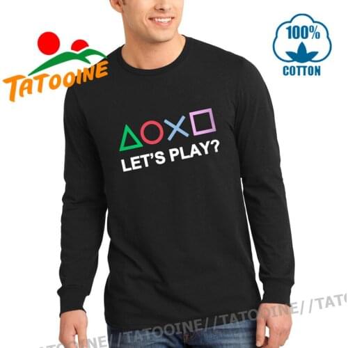 Retro PS Logo T shirt Xbox Vedeo Game play station T-shirt Men Tee shirt Hip Hop 100% Cotton Lets Play PS1 PS5 Long Sleeve boys