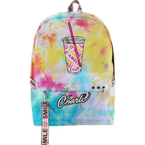New Ice Coffee Splatter Backpack 3D Printed Charli D'Amelio Backpacks Bags Kpop Key Chain Accessories School Student Bag