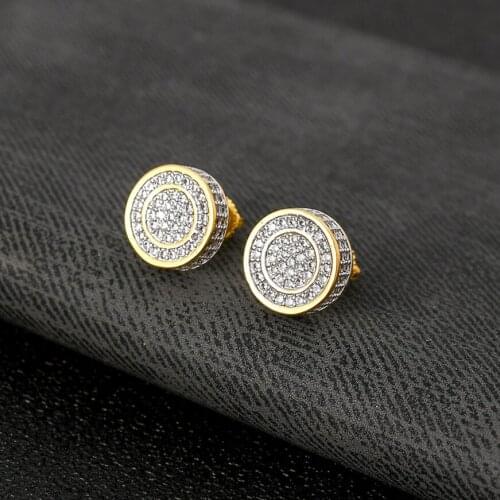 Hip HOP 5A CZ Stone Bling Ice Out Stud Earring Round Sterling Sliver Earring for Women Men Fine Jewelry Earrings Friendship Gift