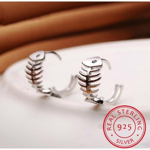 Pendientes 925 Sterling Silver Earrings Fish Bones Hoop Earrings For Women Boucle d'oreille oorbellen brincos S-E33