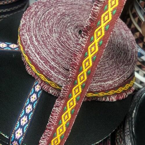 Wide 2.2cm 45yards/lot Polyester Woven Jacquard Ribbon Geometric national style for hat curtain and clothing accessory LS-5359