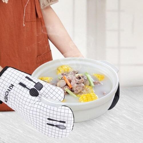 1 Set Heat Resistant Microwave Glove with Pot Pad Polyester Cotton Eco-friendly Baking Glove Thicken Microwave Oven Gloves