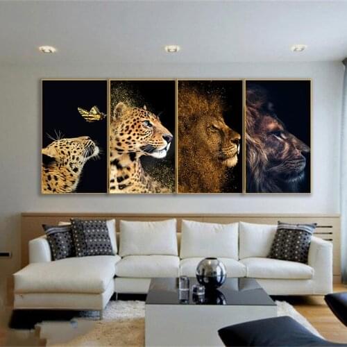 Gorgeous Lion Leopard Poster Prints Modern Animals Butterfly Nordic Wall Art Picture Canvas Painting Living Room Cuadros Decor