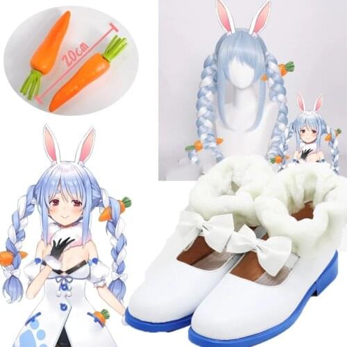 VTuber Usada Pekora Wigs Boots shoes Braids Hololive Fantasy Bunny Girl Ear Cosplay Halloween Role Play prop