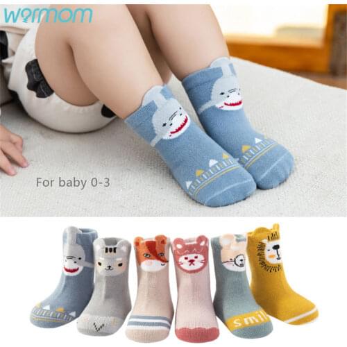 Warmom Baby Newborn Non-Slip Soft Toddler Socks Cute Loose Mouth Cartoons Floor Infant Three-dimensional Shark Socks For 0-3Y