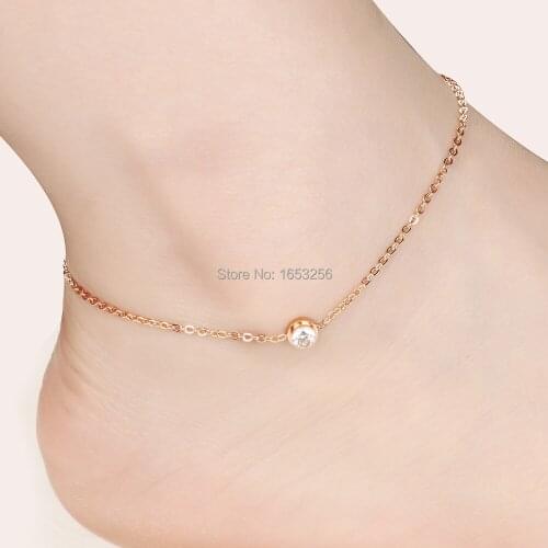 Women New Fashion IP rose gold Shiny Crystals stainless steel Exquisite Chain bracelet Or anklet for friend / Classmate Gifts