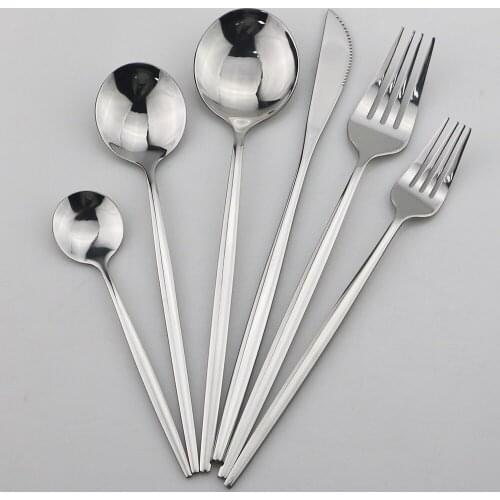 1Pcs Silver Cutlery Set Knife Fork Spoon Silverware 18/10 Stainless Steel Dinnerware Set Mirror Kitchen Tableware Set Dessert