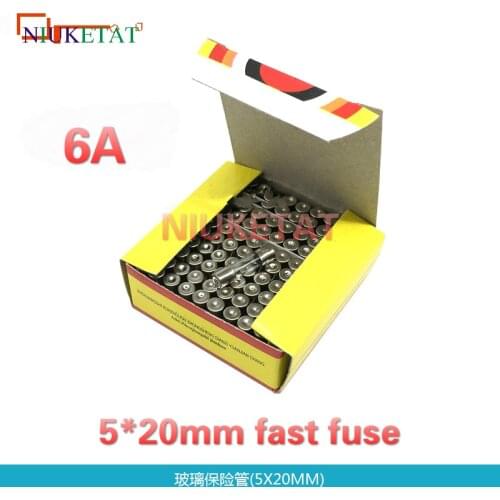 100pcs/box 5*20mm 6A 250V Fast fuse 5*20 F6A 6000mA 250V Glass Fuse 5mm*20mm New and original