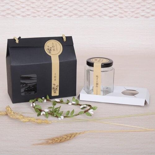 18*10+10cm 10Pcs/ Lot Nut Stand Up Kraft Paper Party Pack Boxes With Clear Window Gift Doypack Paper Handle Box With Hemp Rope