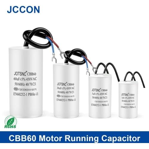2Pcs CBB60 Motor Running Capacitor 450V Series AC Water Pump Startup Capacitors Start Motor Run 450VAC 3uF-80uF
