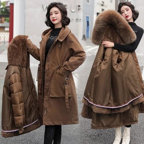 2021 new Winter Jackets For Women Long Solid Wool Liner Long Female Parkas Plus Size 3XL Hooded With Fur Collar Thick Coat