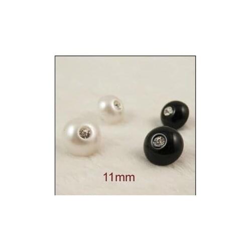 30pcs/lot Width: 11mm High Quality Pearl Rhinestone Buttons Mushroom Shape Buttons Shank DIY Accessories(SS-634)