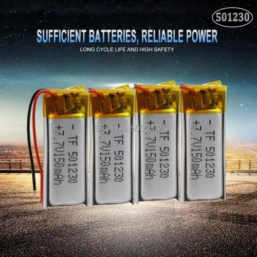4pc 130mAh 3.7v 501230 Rechargeable Lithium Polymer Battery For GPS MP4 Camera Power Bank Tablet Electric Toys PAD DVD