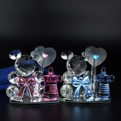 6 pieces per Lot Adorable Crystal Bear with Milk Bottle for Boy Girl Baby Shower Party Favor Gifts