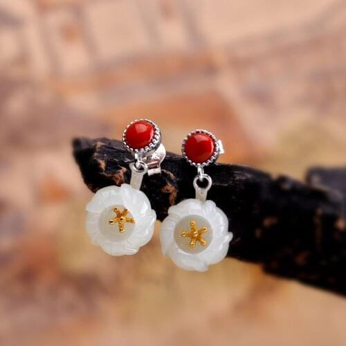925 silver jewelry wholesale retro palace wind hollow stone classical palace tassel earrings female long section ancient style s