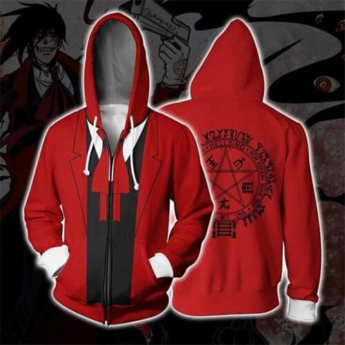 Anime Hellsing Cosplay Alucard zipper hoodie men and women casual sportswear sweater 3D printing new