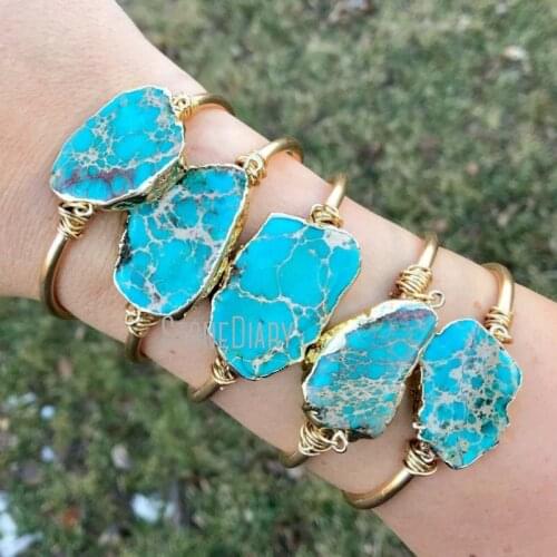 Freeform Natural Ocean Jaspers Cuff Bracelet Bohemian Turquoises Jaspers Chram Bracelet Gift For Her BM11245