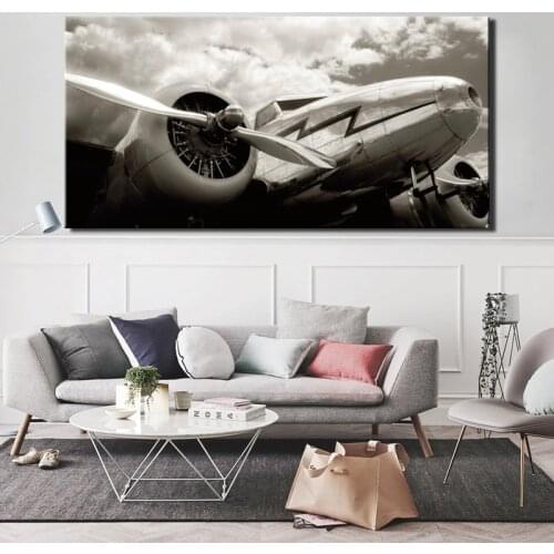 Black and White Posters and Prints on Canvas Wall Art Canvas Painting Classic Vintage Airplane Pictures for Living Room No Frame