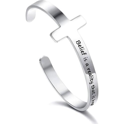 Quote Religious Jesus Scripture Christian Bible Verse Bracelet For Women Stainless Steel Open Cuff Cross Bracelet & Bangle
