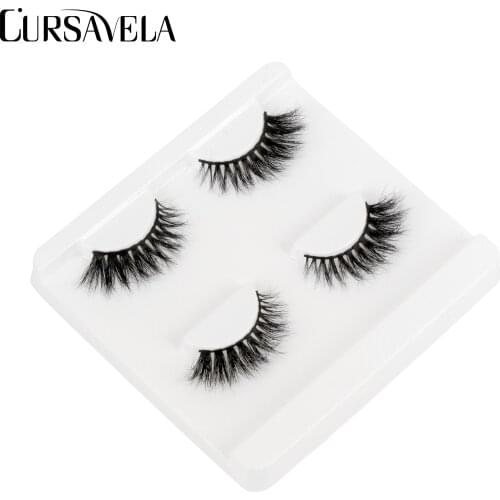 Cursavela Handmade Mink Eyelashes Natural Curl 2 Pair 3D Reusable Soft Lashes Makeup Thick Feather Eyelash Extension Tool Vendor