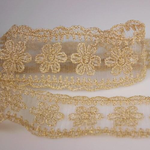 Cusack 14 yards 4.2 cm Gold Line Mesh Lace Trims Ribbon for Garment Home Textiles Trimmings Lace Fabric Sewing