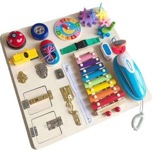 Wooden Busy Boards Montessori Toys Kids Activity Board Basic Skills Learning Board Training Locks Children Educational Toys