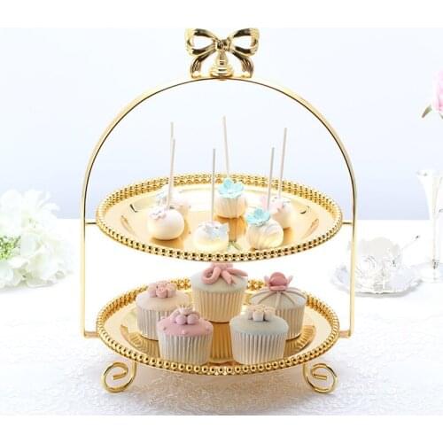 European Style Iron Cake Stand Silver Plated 2-layer Fruit Plate Dessert Tray Candy Cake Snack Pan Serving Dishes Weeding Decor