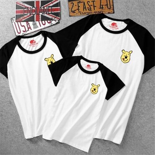 New Fashion Family Matching T Shirts Winnie The Pooh Cute Cartoon Tshirts Father Mother Kids 100% Cotton High Quality Family Top