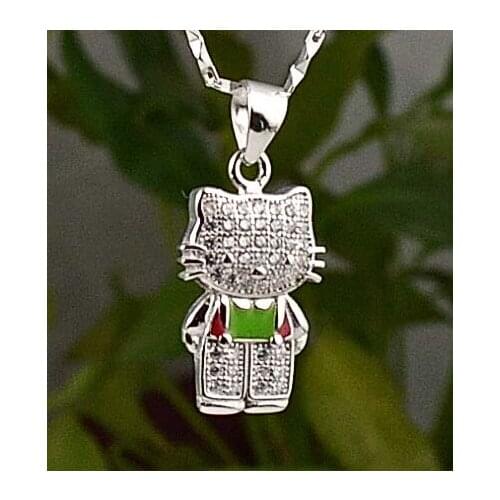 Guarantee Plain 925 Sterling Silver Pendant, Hello cute cat , 27cm, 2.3 g, PE3690