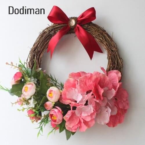 2 kind size Simulation garland Tea Rose Hydrangea wreath Korean style wedding decor for Festive Shop Window Door Hanging Wreath