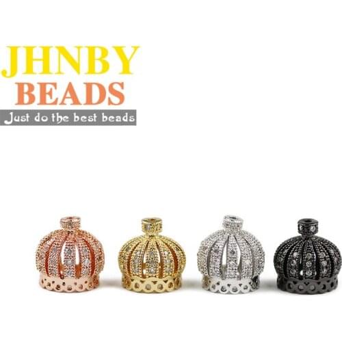 JHNBY 4pcs Crown Cap Pendant Copper brass Spacer Loose beads Micro Pave CZ Zircon Charms Jewelry bracelet making DIY Findings