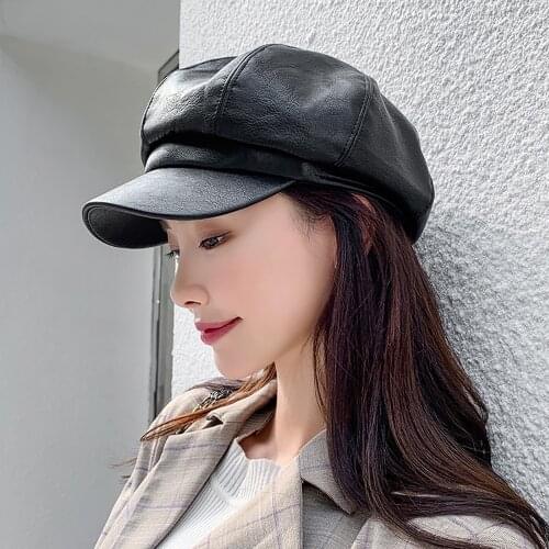 New Unisex military hats PU flat cap ladies British painter hat men handsome retro navy cap sailor cap fashion hat