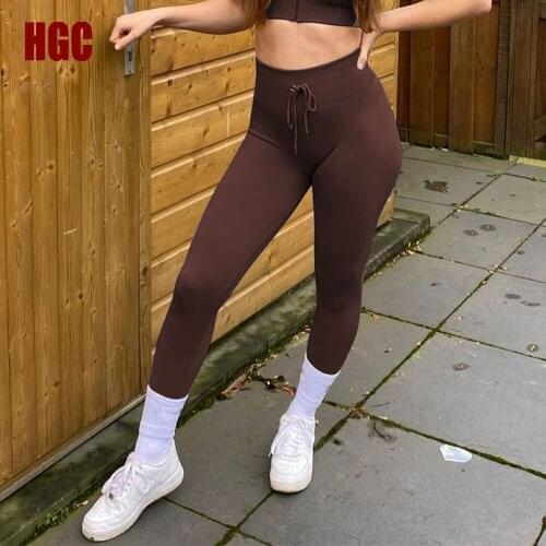 HGC Leggings Sport Women Fitness High Waist Elastic Waist Drawstring Yoga Pants Squat Proof Butt Lift Exercise Sexy Gym Tights