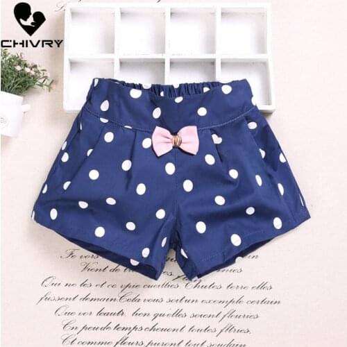 New 2021 Girls Summer Beach Shorts Kids Baby Girls Heart Dot Print Bow Shorts Little Girls Children Fashion Short Pants Clothes