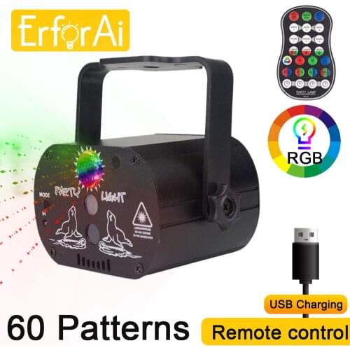 Mini RGB Disco Light Laser Stage Projector Rechargeable DJ LED USB Voice Control Red Blue Green Lamp Wedding Birthday Party Lamp
