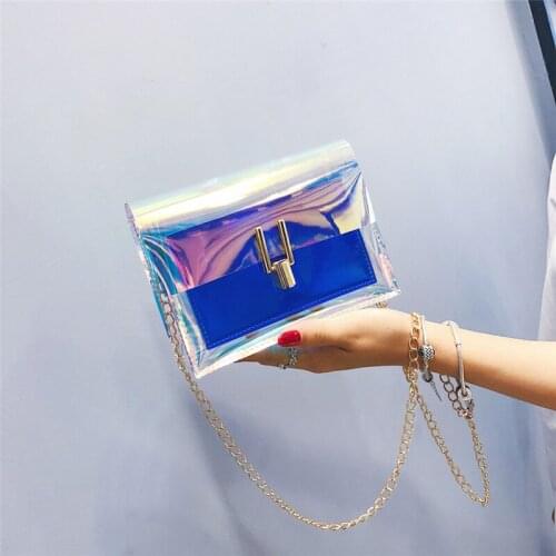 Hot Selling Fashion Women Bags 2021 New Laser Transparent Ladies Messenger Bag Girl Chain Shoulder Bag PVC Waterproof Beach Bag