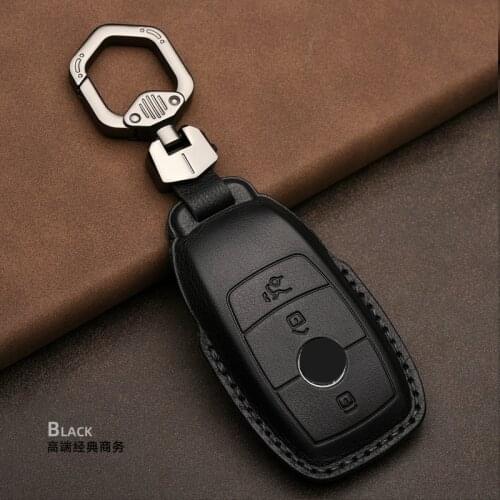 Genuine Leather keyfob 3 Buttons car key shell set For Mercedes Benz AMG W205 E320L C200 C180 C260 C300 keychain