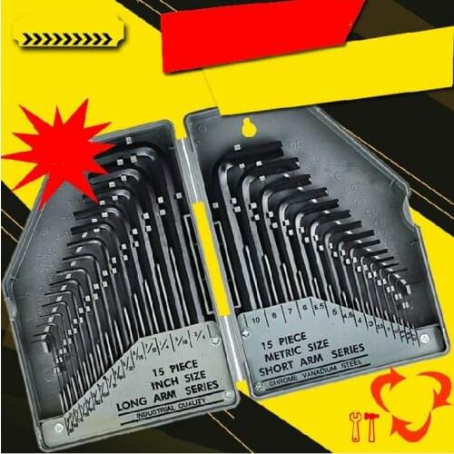Exploit 30PCS INCH and METRIC size Hex Key Set lengthen flat head hex wrench kit