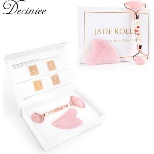 Natual Flower Jade Roller Gua Sha Set Crystal Gemstone Jade Stone Face Jade Roller Massager for Eye Puffiness Facial Roller Spa