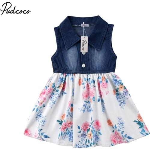 NEW 2020 Summer Kids Girl Dress Children Girl Denim and Cotton Patchwork Dresses Elegant Girl Party Sleeveless Dress 2-6Y