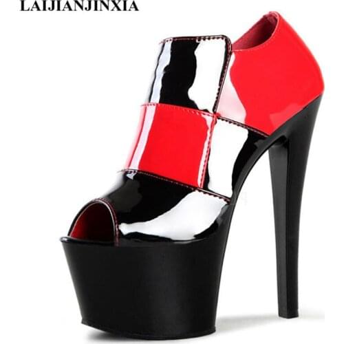 LAIJIANJINXIA New 17CM High Heels Peep Toe Women Pumps Black And White Platform Shoes Summer Styles Womens Shoes