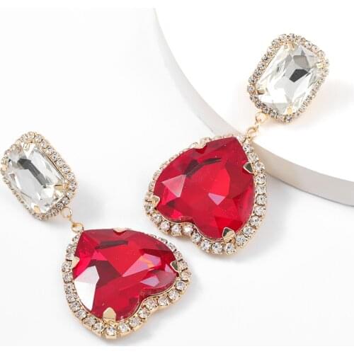 JIJIAWENHUA New Fashion Trend womens Love Heart-shaped Rhinestone Pendant Earrings Statement Temperament Earrings Accessories