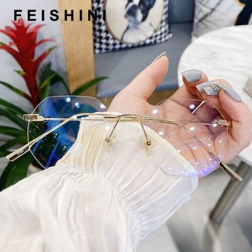 Feishini Anti Blue Light Glasses Blocking Filter Reduces Eyewear Rimless Strain Clear Gaming Computer Glasses Women Oversized