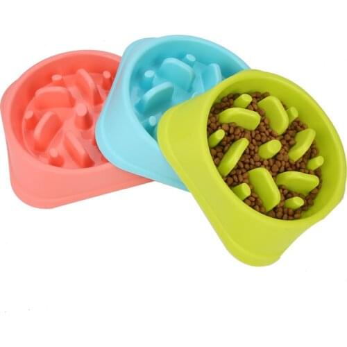 Plastic Pet Feeder Anti Choke Dog Bowl Puppy Cat Slow Down Eatting Feeder Healthy Diet Dish Jungle Design Pink Blue Green